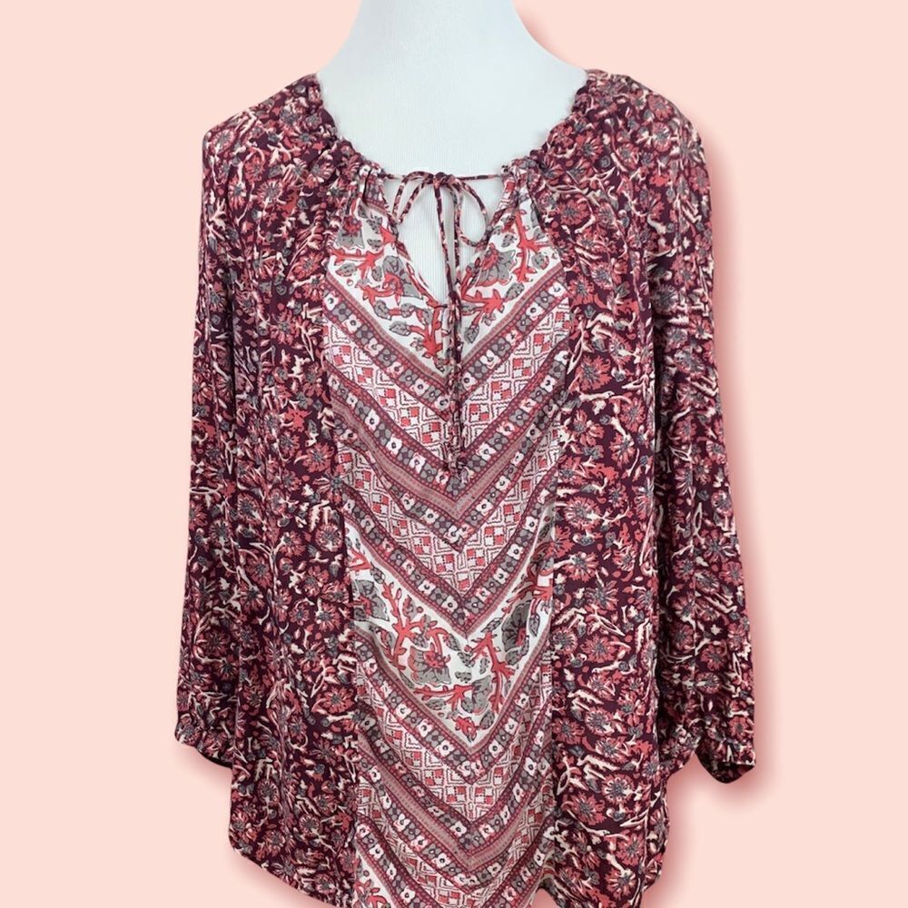 Lucky brand floral semi sheer boho top blouse